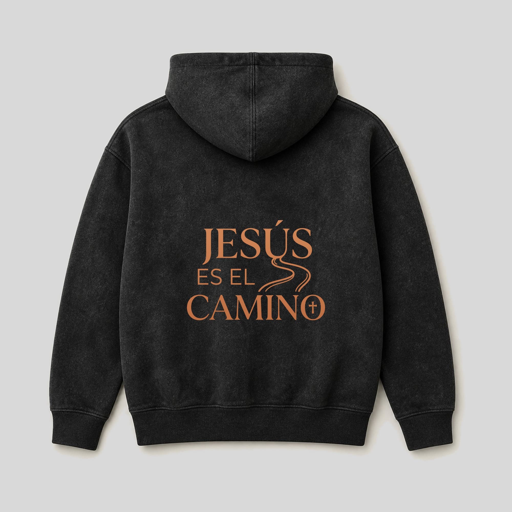 Buzo Hoodie Jesús es el Camino · Stone Wash — dorso